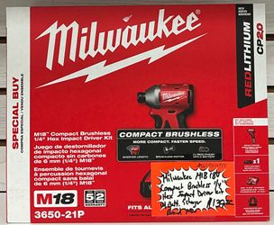 Milwaukee M18 18V Compact Brushless 1/4” Hex Impact Driver Kit W/ Batt. & Charger New