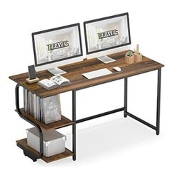 Reversible Computer Desk for Small Spaces,Small Desk with Shelves,55 inch Gaming Desk Office Desk Bedroom Desk for Home Office

