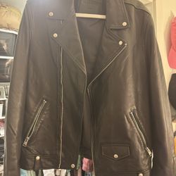 Allsaints Milo Leather Biker Jacket Men Size L
