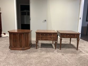 Wood End Tables & Storage Cabinet Set