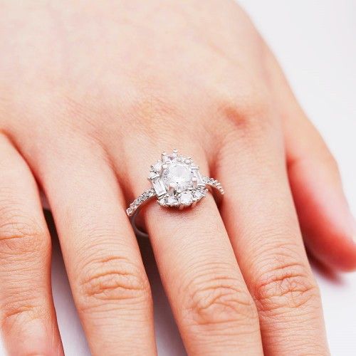 "Plain Romantic Gemstone CZ Thin Wedding Rings for Women, EVGG1586