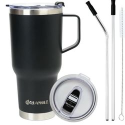 AQUAPHILE 40oz Tumbler with Handle, Double Walled Insulated Coffee Cup with Leak-proof Lid and Straw, Stainless Steel Travel Mug for Hot or Cold Drink