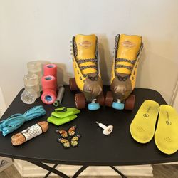 Riedell Crew Quad Roller Skates – Like New – Upgraded Bundle – unisex size 7 (woman size 8)