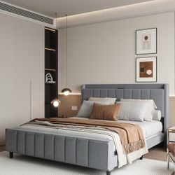 100% Brand New in box 48” Tall Headboard Gray King size bed frame