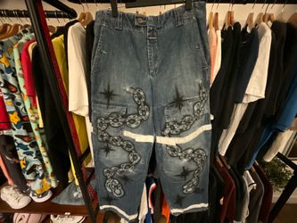 Marithé François Girbaud Cargo Pants Big Skull Custom Airbrush Chains Stars 34x33