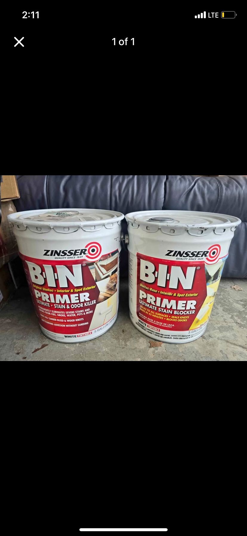 NEW! Zinsser BIN Shellac Primer 5 Gallon