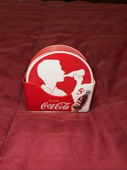 Coca-Cola Six Piece Coaster Set with Metal Holder - 6 Pcs