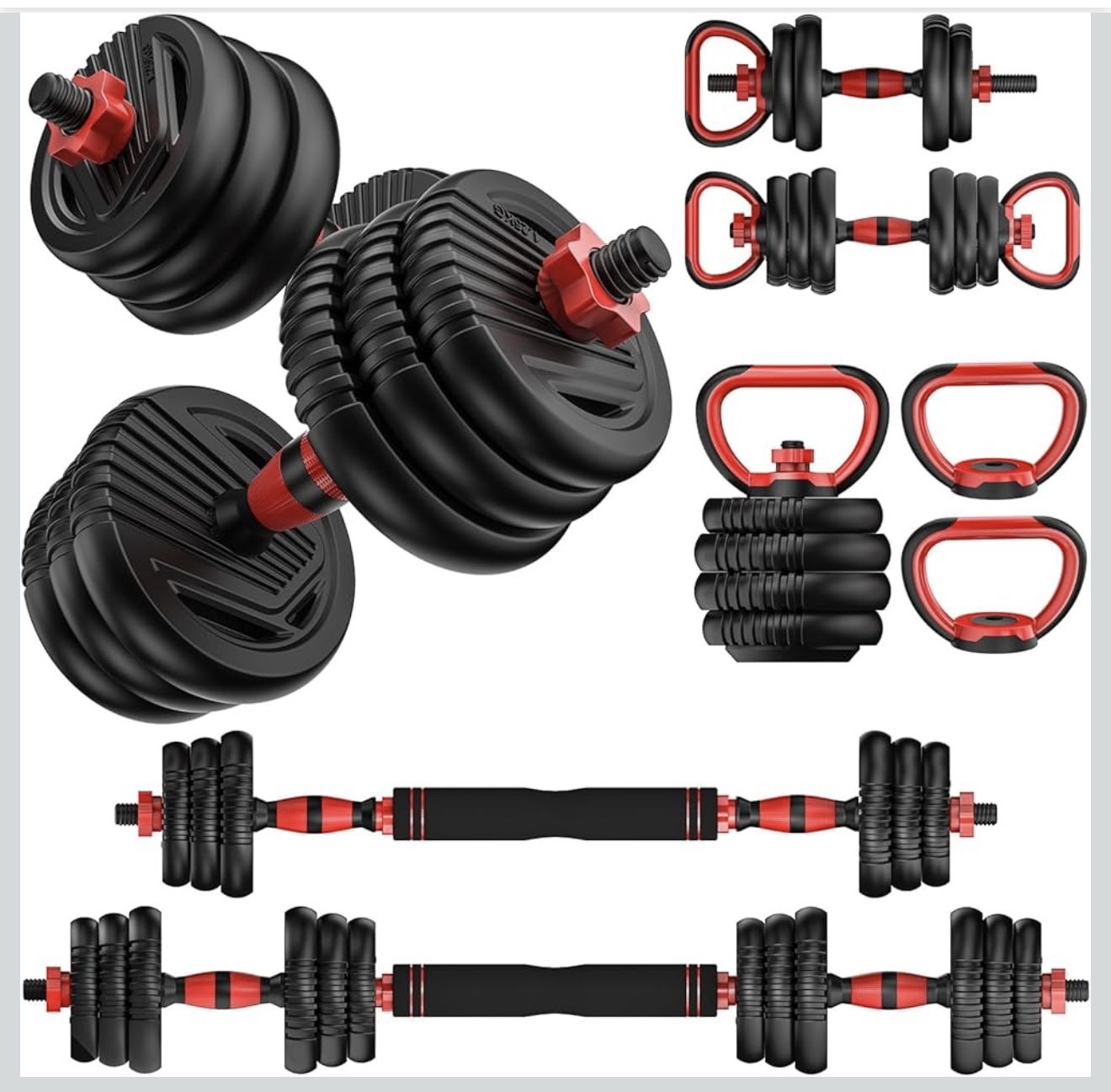 Adjustable Dumbbell Set 20LBS/35LBS/55LB/70LBS/90lbs Free Weights Dumbbells, 4 in 1 Weight Set, Dumbbell, Barbell, Kettlebell, Push-up, Home Gym Fitne