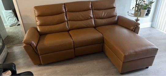 Tan Leather Sectional Sofa with Chaise