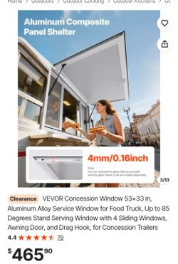 VEVOR Concession Window 53x33 in, Aluminum Alloy Service Window for Food Truck, Up to 85 Degrees Stand Serving Window with 4 Sliding Windows, Awning D