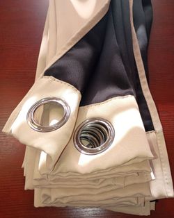 Beige Luxury Insulated Total Blackout Grommet Single Curtain Panel set of 2  (set B)