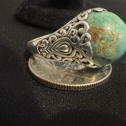 Hand-Cut Natural Turquoise Ring – Sterling Silver (.925) – Size ~10 – One of a Kind Artisan