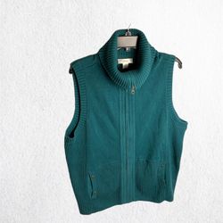CJ Banks Dark Aqua Blue Green Zip Sweater Vest Wm 1X