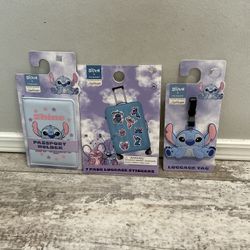 NWT Stitch Passport Holder, Luggage Tag And Luggage Stickers