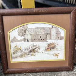 Framed Drawings With Brown And Yellow Matting 