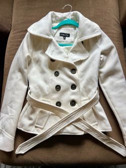 Rue21 White Double-Breasted Belted Pea Coat