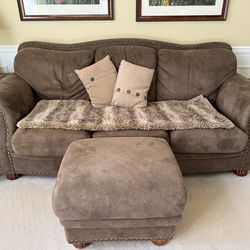 Ultra suede, couch, chair, and ottoman