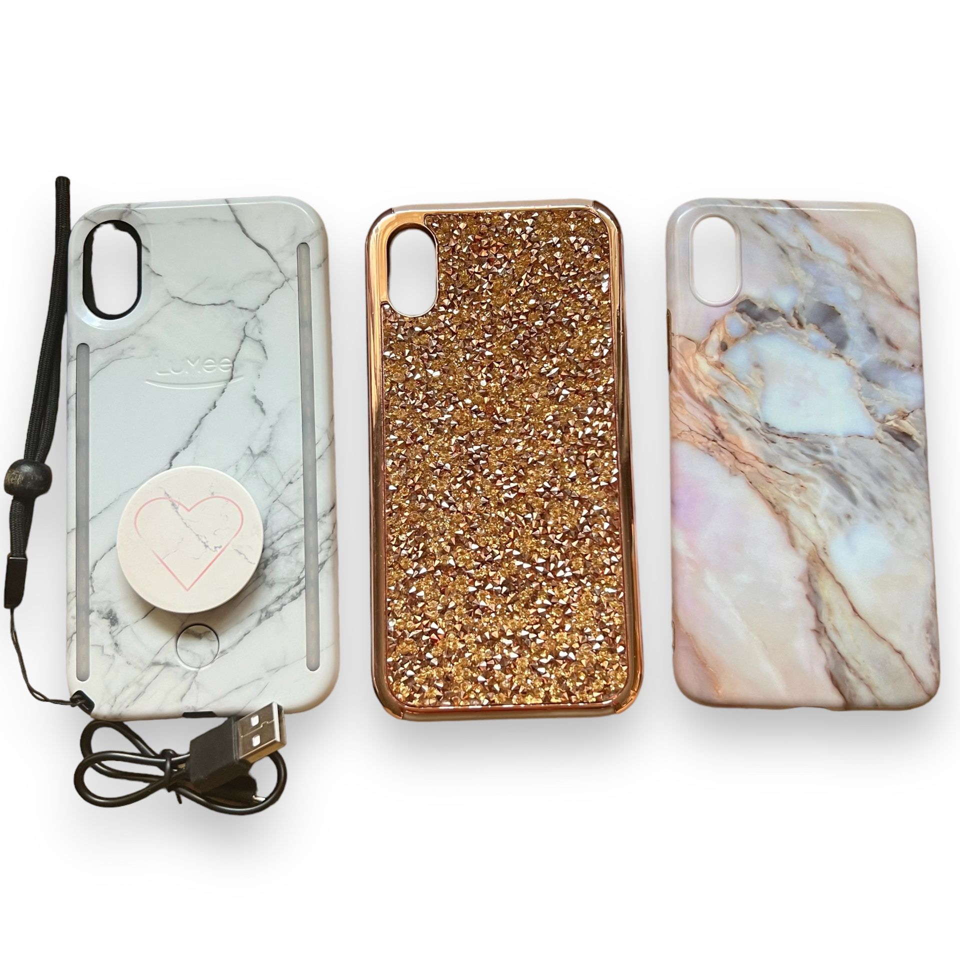 3 iPhone X Cases bundle  Lumee Duo Marble Mini Rhinestone Rose Gold, Slim Marble