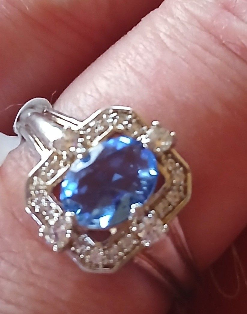 Blue Saphire Rhodium  Plated  Size 9/10? 