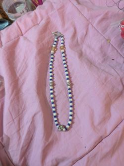 Handmade Pearl and Blue Bead Necklace