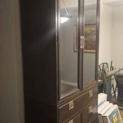 Chinese Two section Glass Rosewood Cabinet 