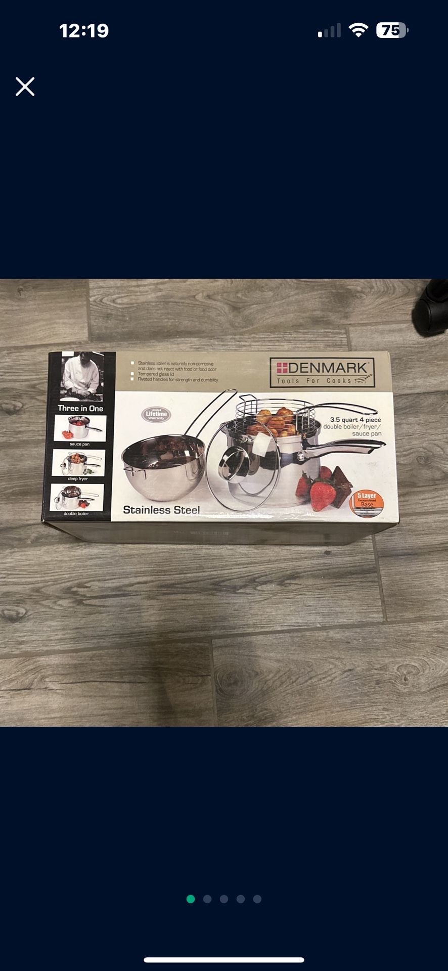 Denmark Stainless Steel 3.5 Quart Four Piece Double Broiler/Fryer/Sauce pan