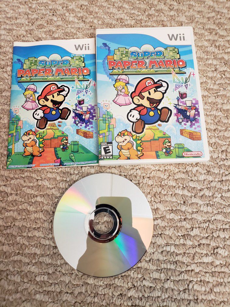 Super Paper Mario Nintendo Wii 2007 Game Complete W/ Manual Tested CIB