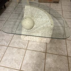 Art Deco Sculptural Stone Coffee Table — Vintage Postmodern, Glass Top