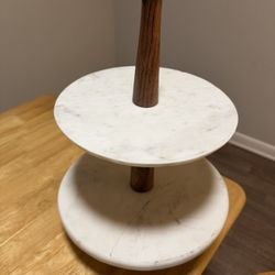 White 2 Tier Marble Cake and Stand With Wood Pipe