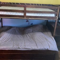 Twin Bunk Bed Dark Wood w/ Storage & Stairs