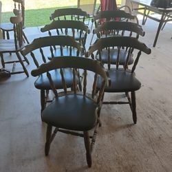 5 Solid Wood And Leather Chairs