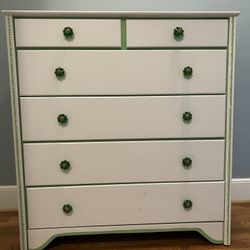 Custom Painted Dresser- White w/ Green Accents