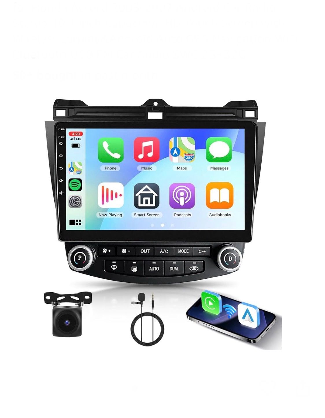 podofo for Honda Accord 2003-2007 Android Car Radio Stereo 10.1 inch Capacitive HD Touch Screen with Wireless carplay&Android Auto GPS Navigation WiFi