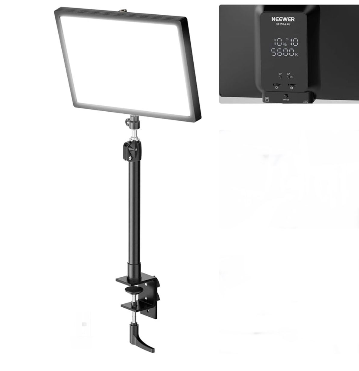 NEEWER GL25B 12.9" Streaming Key Light,PC/Mac APP Control 25W 2300Lux/0.5m 2900K–7000K CRI98+ Dimmable Edge Emitting Silent Webcam Video Light with De