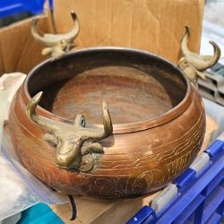 Vintage Copper And Brass  Planter Cauldron 