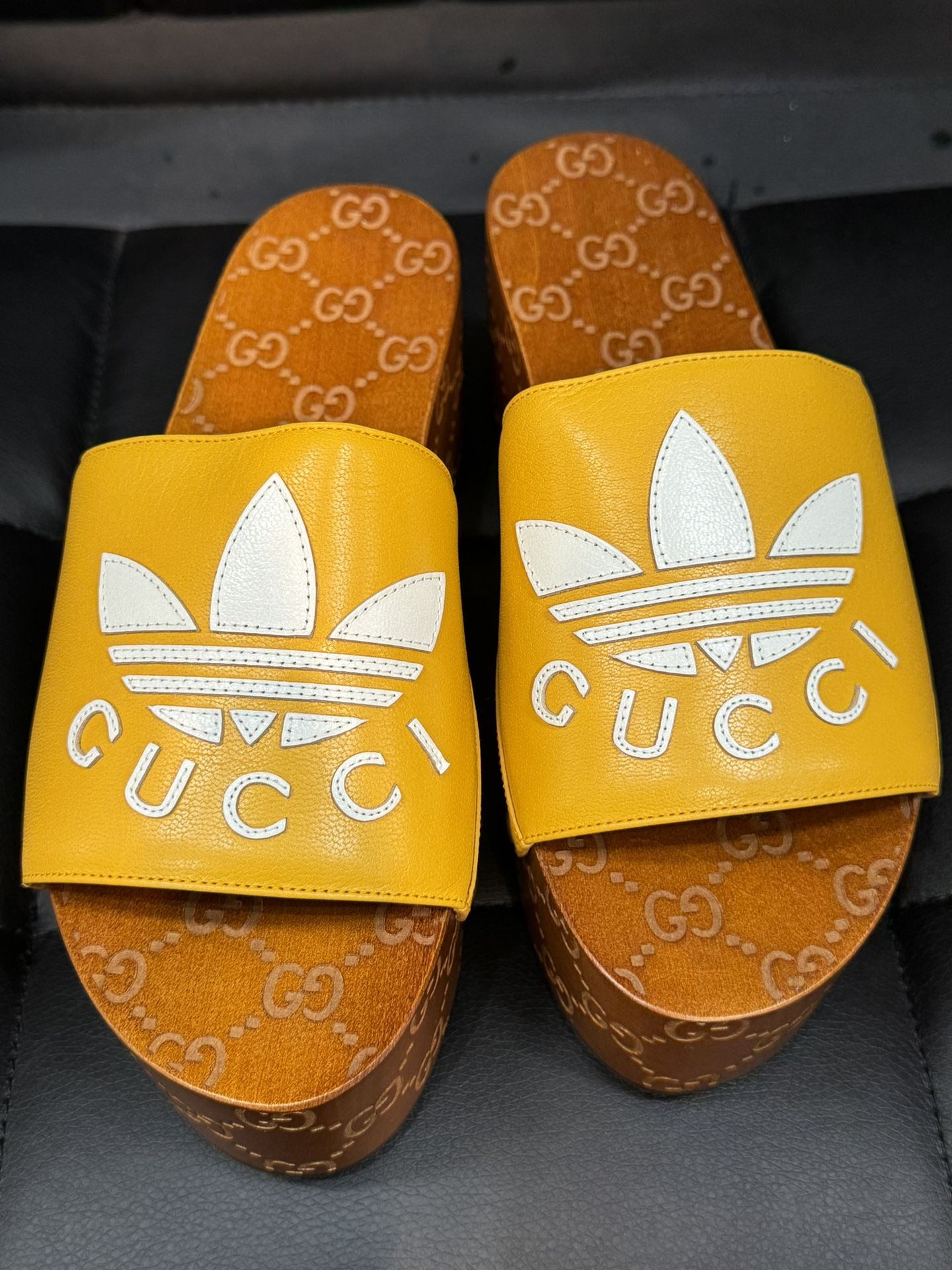 Gucci X Adidas GG Clog Platform Sandal Yellow Women's Size