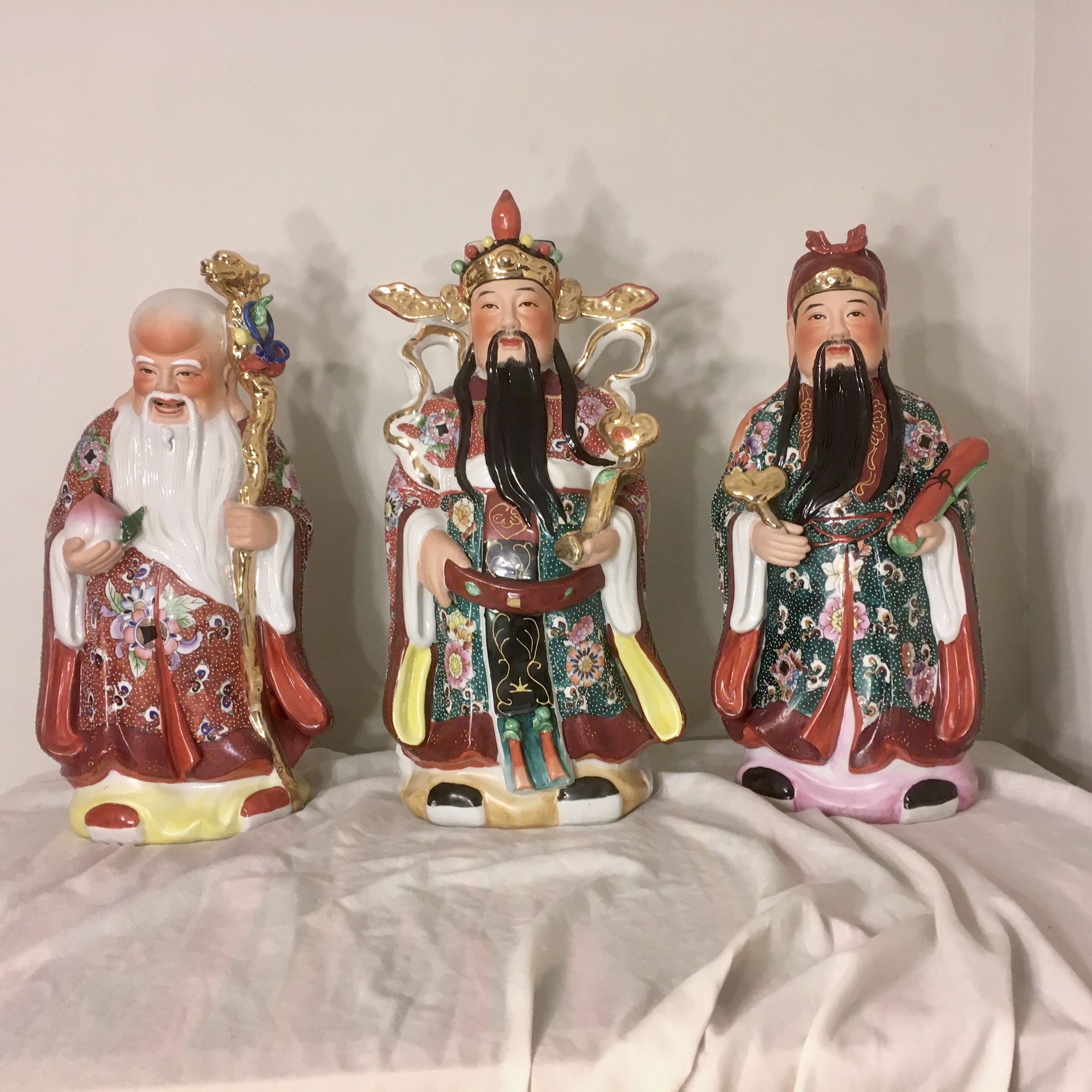 Chinese Immortals - The Three Star Gods: 17” - 19” tall porcelain
