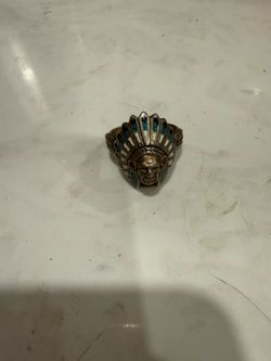 Sterling silver Indian chief inlay ring turquoise