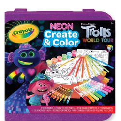 Crayola Trolls World Tour, Neon Create & Color Art Set, 70+ Art Supplies, Gift for Girls & Boys