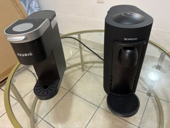 Coffee Table, Keurig Machine And Nespresso Vertuo Plus