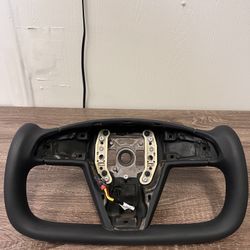 OEM Tesla Model S / Model X Plaid Heated Yoke Steering Wheel Core- No Buttons, No Airbag- Excellent Leather Condition
