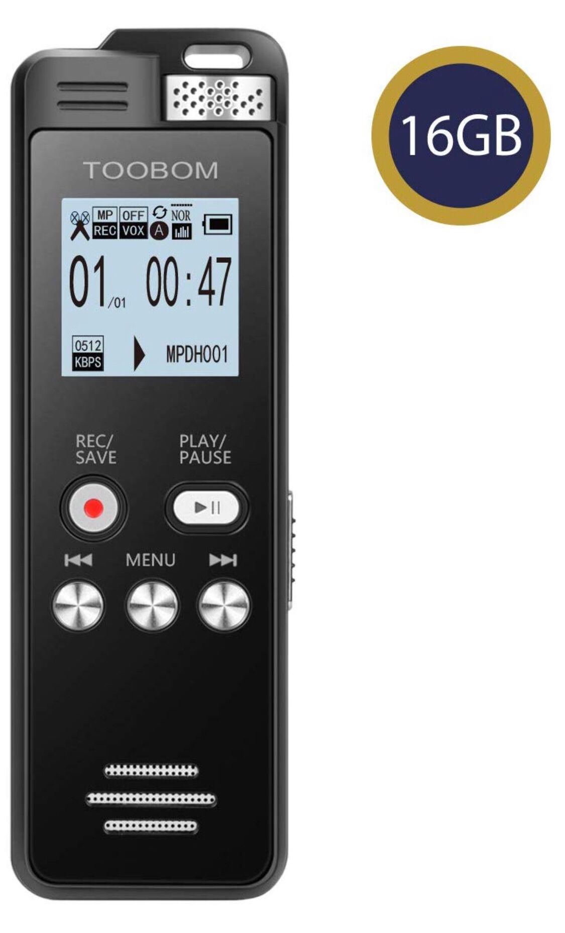 195. TOOBOM 16GB Digital Voice Recorder Voice Activated Recorder Playback - Upgraded Sound Audio Recorder Dictaphone Line in Lectures,Meetings,Conver