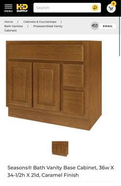 Seasons® Bath Vanity Base Cabinet, 36w X 34-1/2h X 21d, Caramel Finish