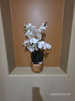Large 27" Artificial White Orchid Arrangement – Rose Gold Metallic Pot