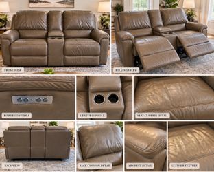 Genuine Leather Power Reclining Sofa & Loveseat with Center Console – $475 EACH