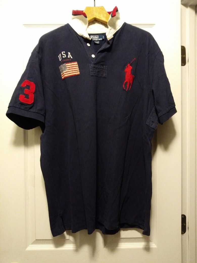 Polo Ralph Lauren Mens Pre owned Blue 100%cotton Polo Shirt. XL