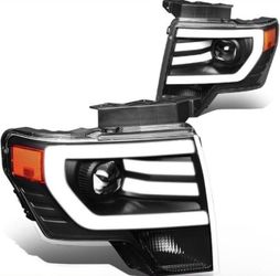 2009 - 2014 Ford F150 Raptor SVT Black Amber Projector Headlights With 3D LED Running Light Bar DRL