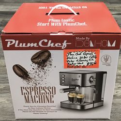 Plum Chef Espresso Machine 20 Bar Coffee Maker W/ Foaming Milk Frother Wand Black & Silver New 
