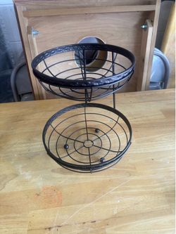 Decorative 2-tier metal basket stand