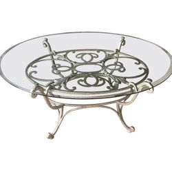 Elegant Silver Tone Metal Base Round Glass Top Coffee Table 48"R X 20.5"H